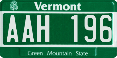 VT license plate AAH196