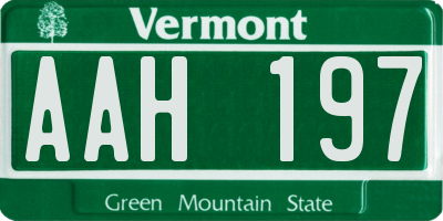 VT license plate AAH197