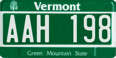 VT license plate AAH198