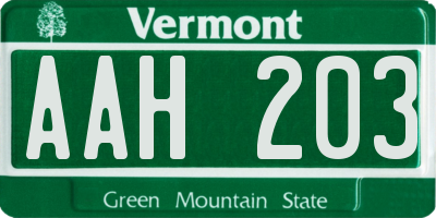 VT license plate AAH203