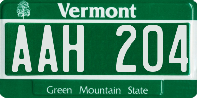 VT license plate AAH204