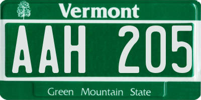 VT license plate AAH205