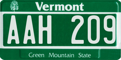 VT license plate AAH209