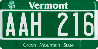 VT license plate AAH216