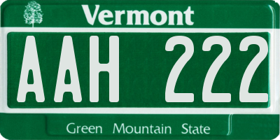 VT license plate AAH222