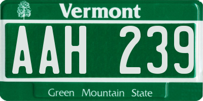 VT license plate AAH239