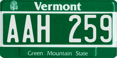 VT license plate AAH259