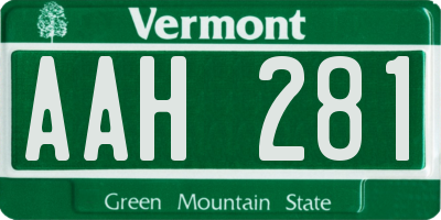 VT license plate AAH281