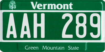 VT license plate AAH289