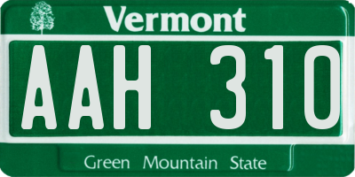 VT license plate AAH310