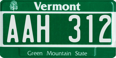 VT license plate AAH312