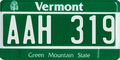 VT license plate AAH319