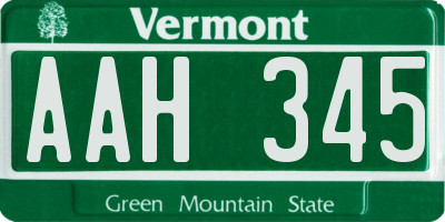 VT license plate AAH345