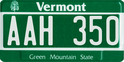 VT license plate AAH350