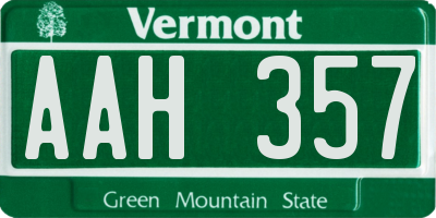 VT license plate AAH357