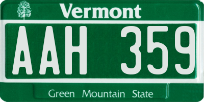 VT license plate AAH359