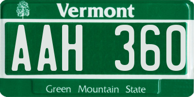 VT license plate AAH360