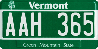 VT license plate AAH365