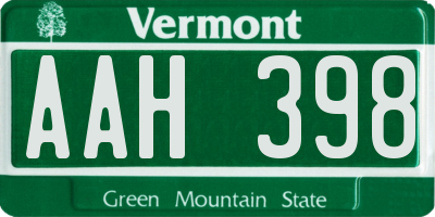 VT license plate AAH398