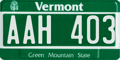 VT license plate AAH403