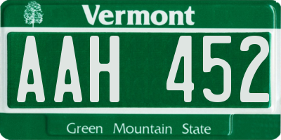 VT license plate AAH452