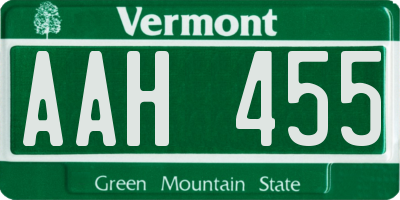 VT license plate AAH455