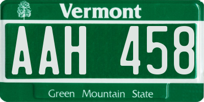 VT license plate AAH458