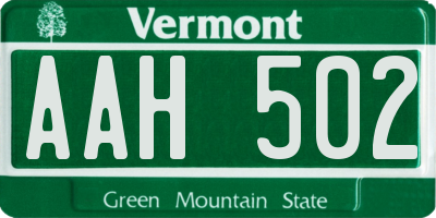 VT license plate AAH502