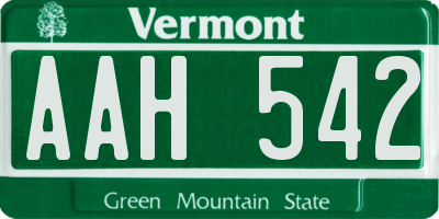 VT license plate AAH542