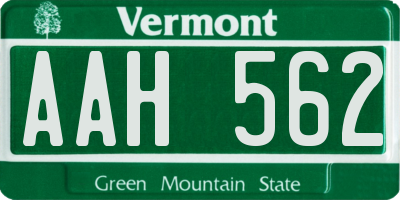 VT license plate AAH562