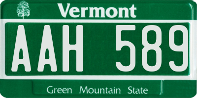 VT license plate AAH589