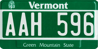 VT license plate AAH596