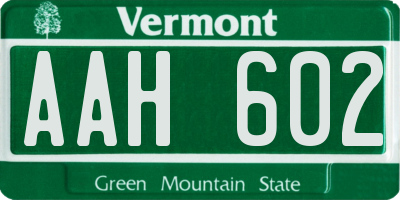 VT license plate AAH602