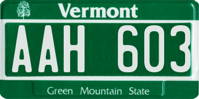 VT license plate AAH603