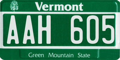 VT license plate AAH605