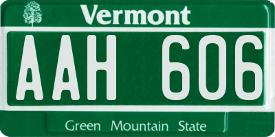 VT license plate AAH606