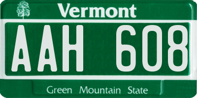 VT license plate AAH608