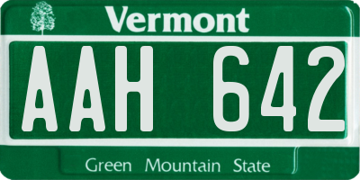 VT license plate AAH642