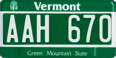 VT license plate AAH670