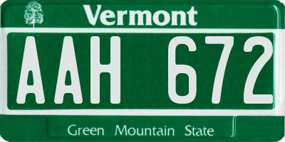 VT license plate AAH672