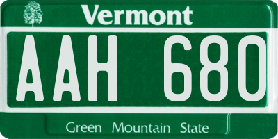 VT license plate AAH680