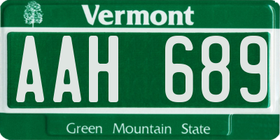 VT license plate AAH689