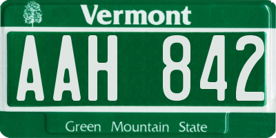 VT license plate AAH842