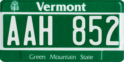 VT license plate AAH852