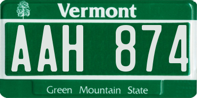 VT license plate AAH874