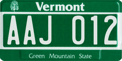 VT license plate AAJ012