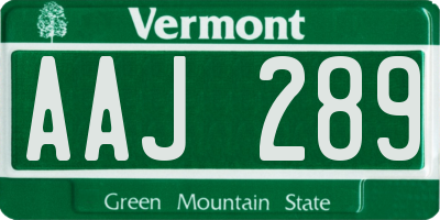 VT license plate AAJ289
