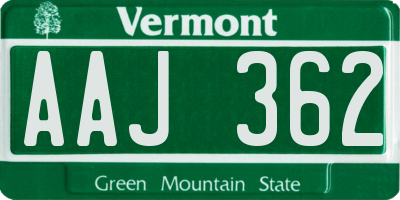 VT license plate AAJ362