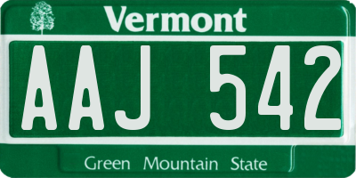 VT license plate AAJ542