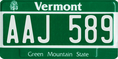 VT license plate AAJ589